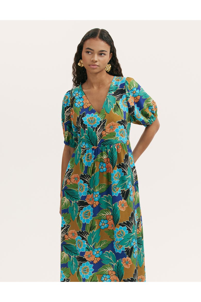 Logan Floral Midi Dress, Alternate, color, Green Floral