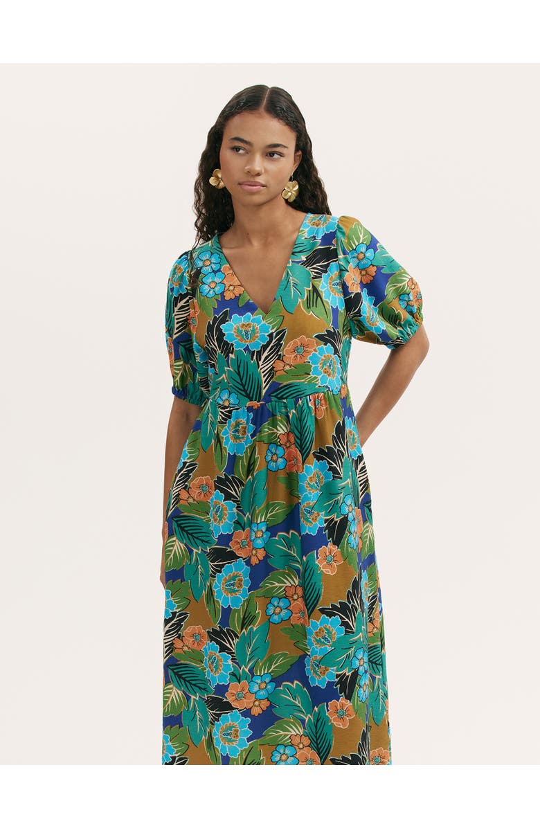 Finery London Logan Floral Midi Dress, Alternate, color, Green Floral