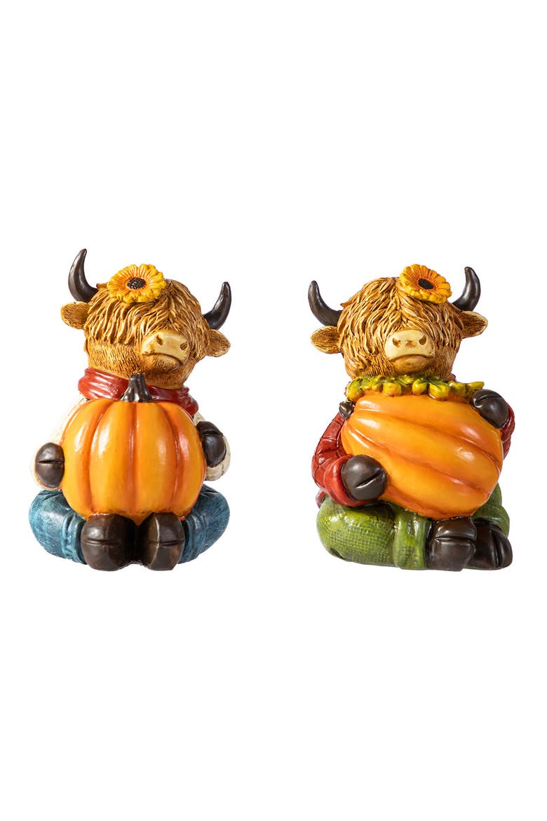 Set of 2 Fall Resin Highland Cow Table Decor, Main, color, Orange