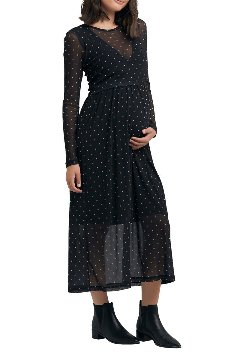 Ripe Maternity Dot Pattern Long Sleeve Maternity Dress, Alternate, color, 