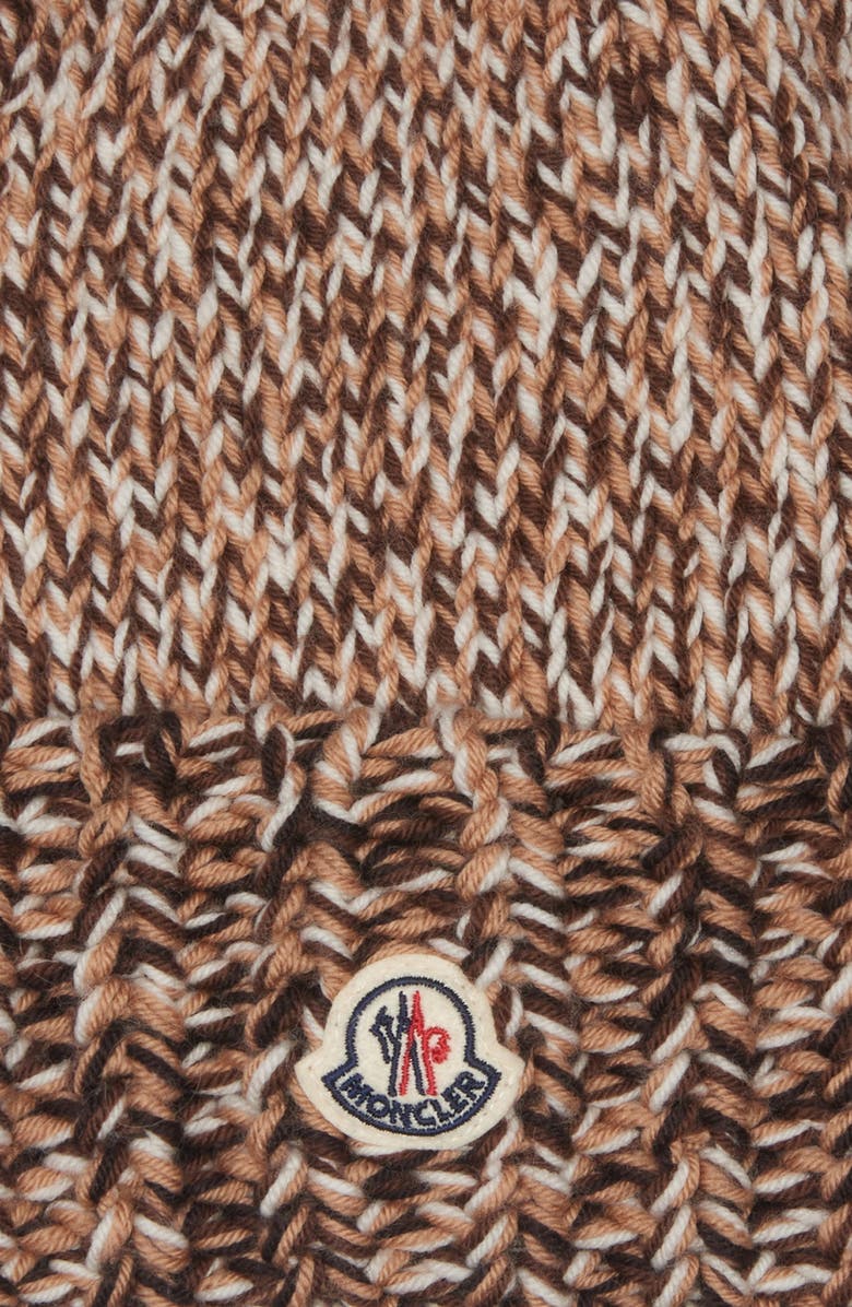 Moncler Logo Patch Rib Wool Beanie, Alternate, color, Brown/ Beige Multi