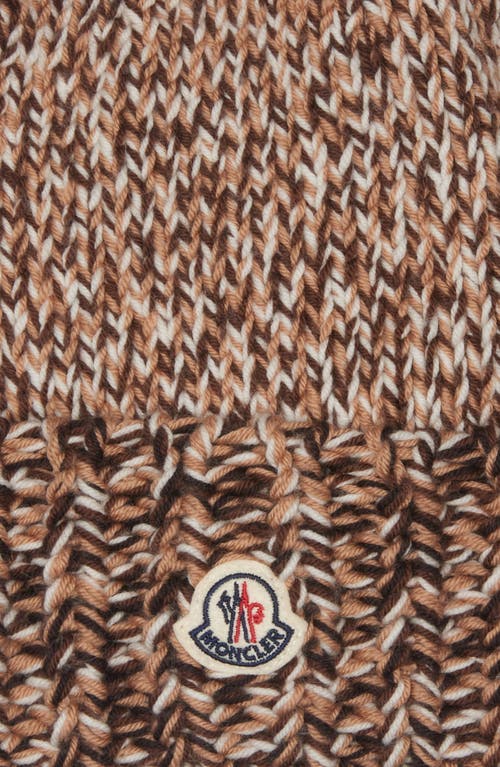 Moncler Logo Patch Rib Wool Beanie In Brown
