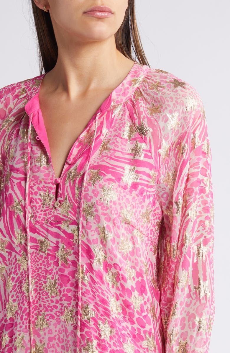 CIEBON Harriet Metallic Star Animal Print Dress, Alternate, color, Magenta