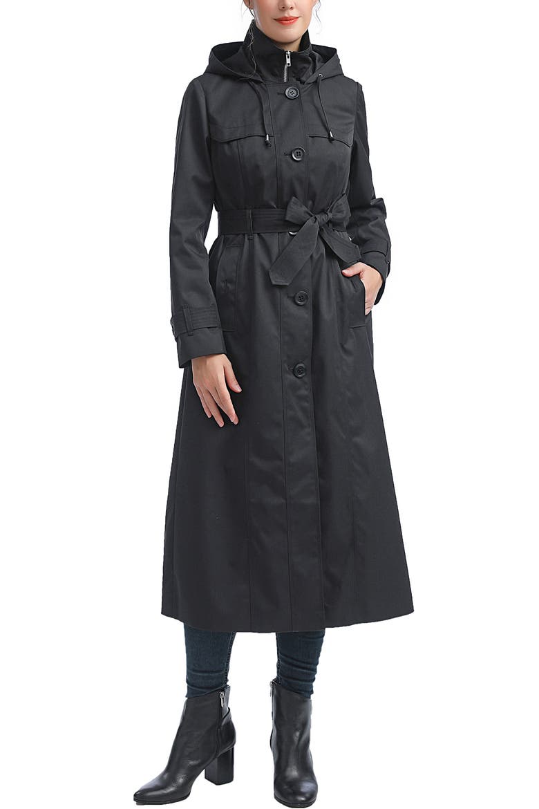 Women's Aine Hooded Long Rain Coat, Main, color, Black