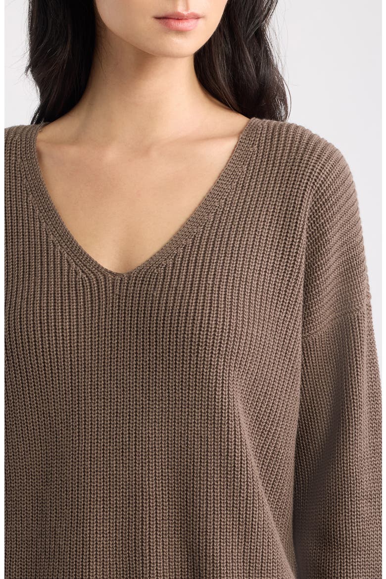 V-Neck Organic Cotton & Tencel Lyocell Sweater, Alternate, color, COBBLESTONE