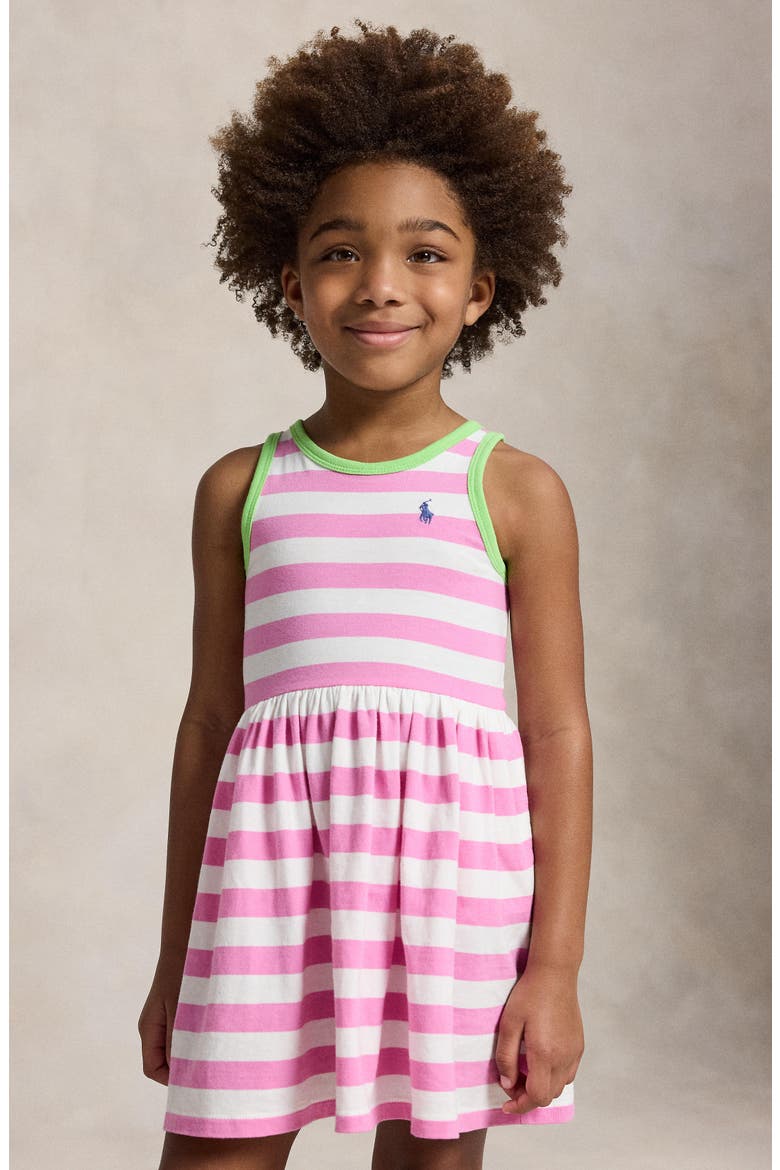 Kids' Stripe Cotton Jersey Dress, Alternate, color, LAGUNA PINK/ WHITE