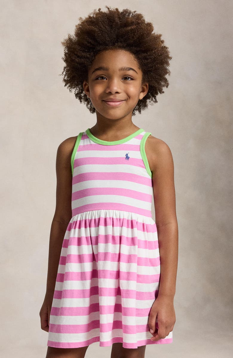 Polo Ralph Lauren Kids' Stripe Cotton Jersey Dress, Alternate, color, Laguna Pink/ White
