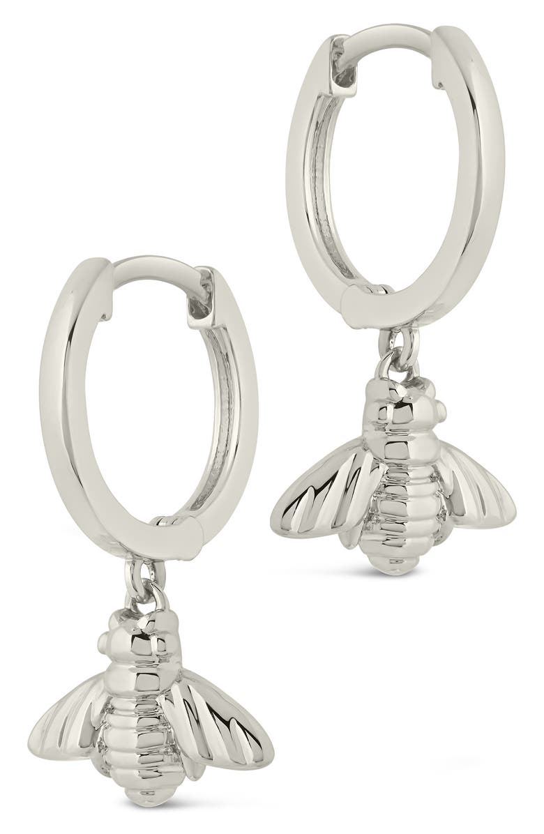 Sterling Forever Bee Charm Huggie Hoop Earrings, Alternate, color, Silver