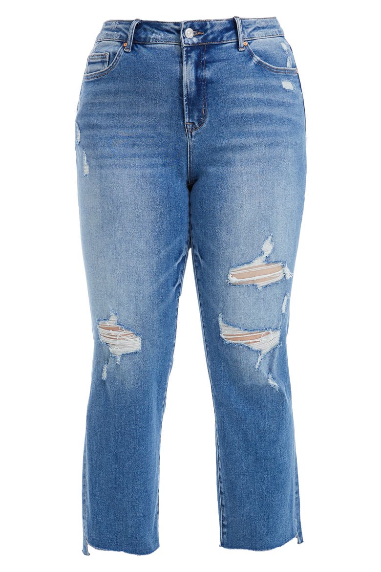 Distressed High Waist Slim Straight Jeans, Alternate, color, MEDIUM BLUE