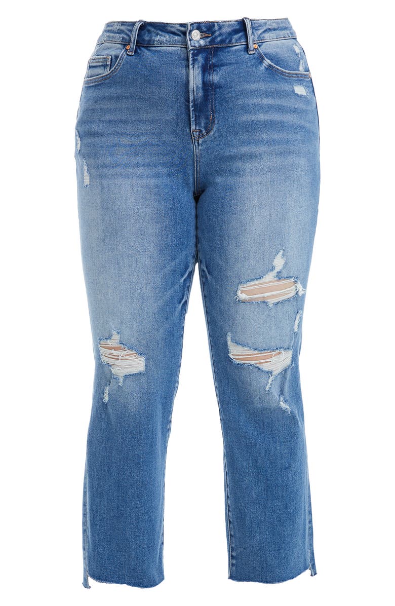 Bayeas Distressed High Waist Slim Straight Jeans, Alternate, color, Medium Blue