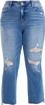 Bayeas Distressed High Waist Slim Straight Jeans