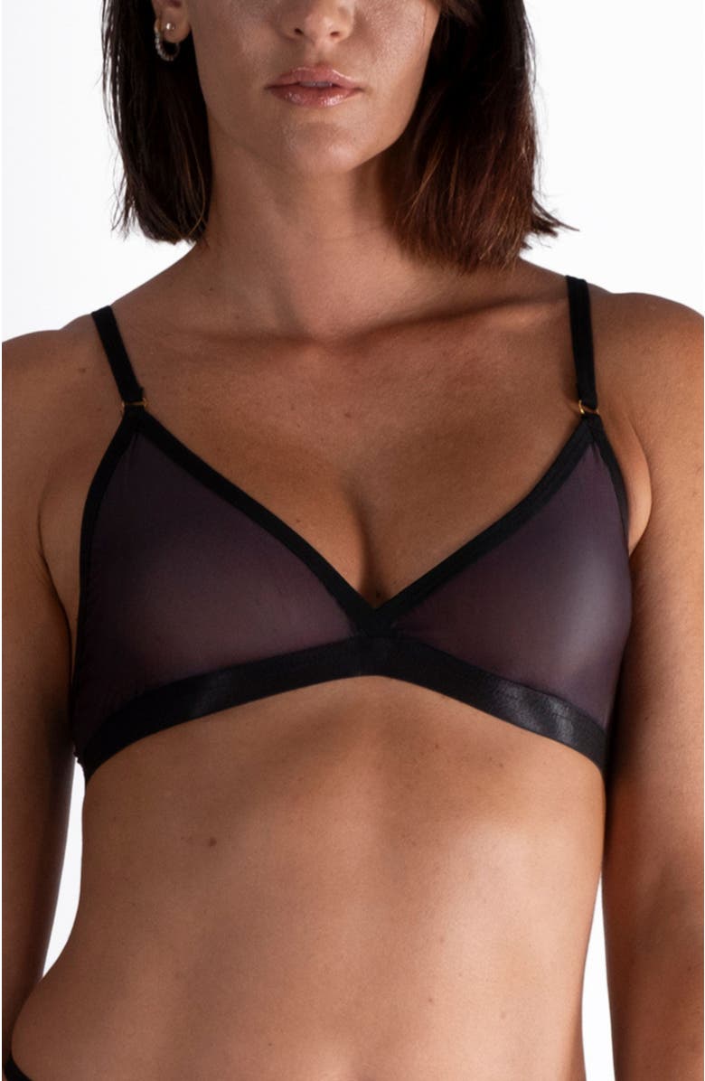 LECHERY<sup>®</sup> Lustrous Sheer Triangle Bralette, Main, color, Black