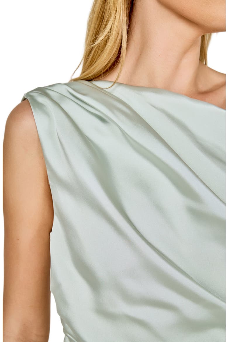 One-Shoulder Ruched Satin Top, Alternate, color, SAGE
