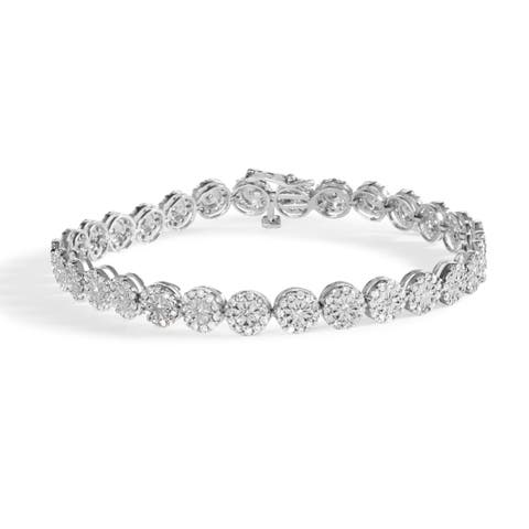 14K White Gold 2.00 Cttw Diamond Halo Link Tennis Bracelet