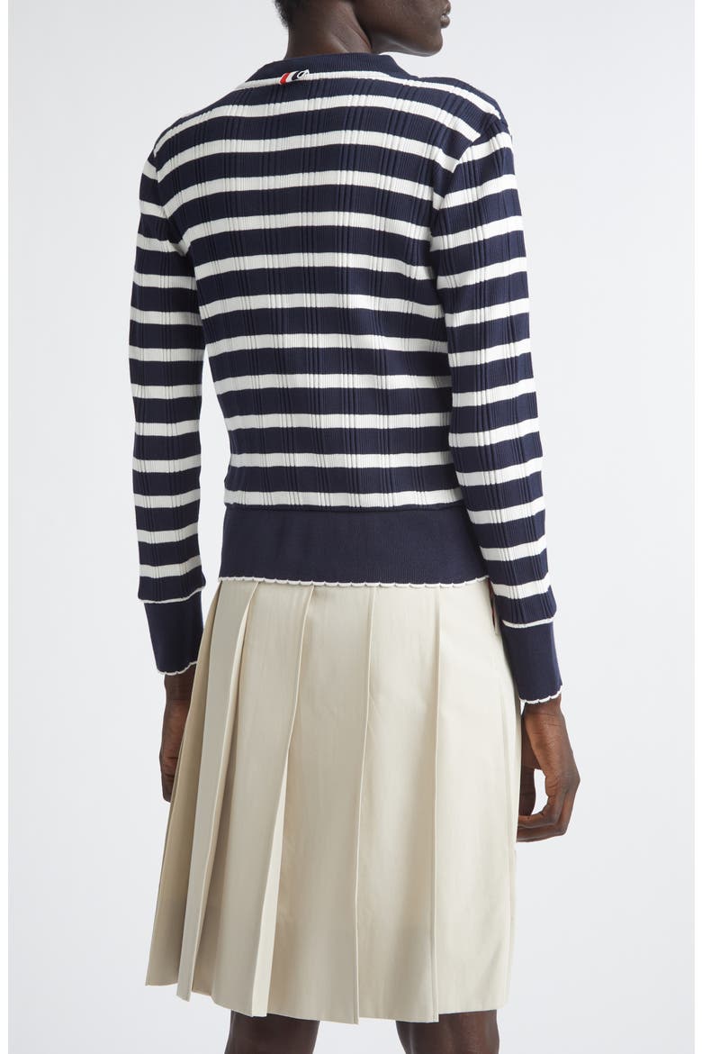 Stripe Scallop Edge Cotton Rib Cardigan, Alternate, color, NAVY/ WHITE