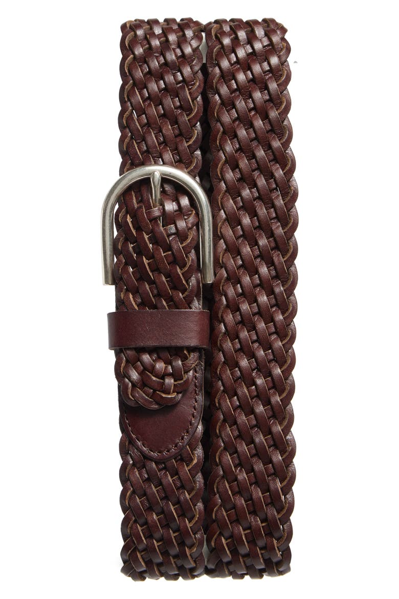 Braided Leather Belt, Main, color, RICH BROWN