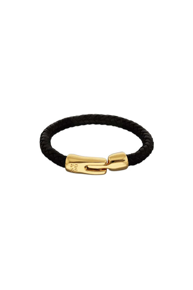Braided Leather Bracelet with Gold Plated Clasp, Main, color, Gold