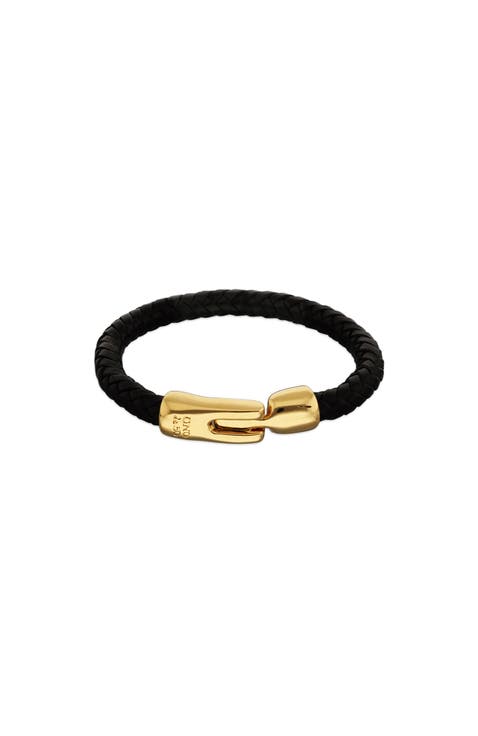 Braided Leather Bracelet with Gold Plated Clasp