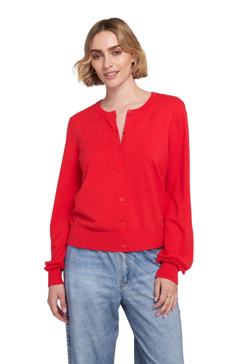 ELLE Collection Fine Gauge Light Weight Cardigan Sweater, Alternate, color, Red Amour