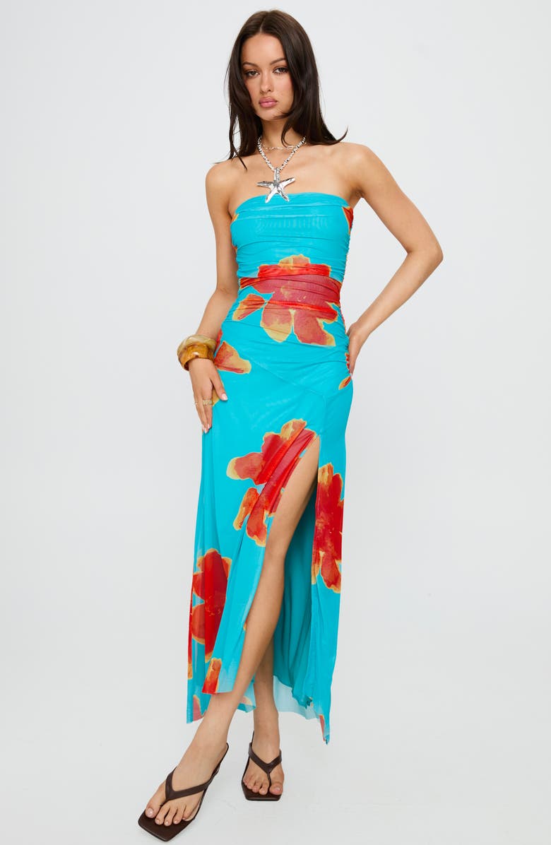 Princess Polly Katara Strapless Maxi Dress, Alternate, color, Blue / Orange Floral