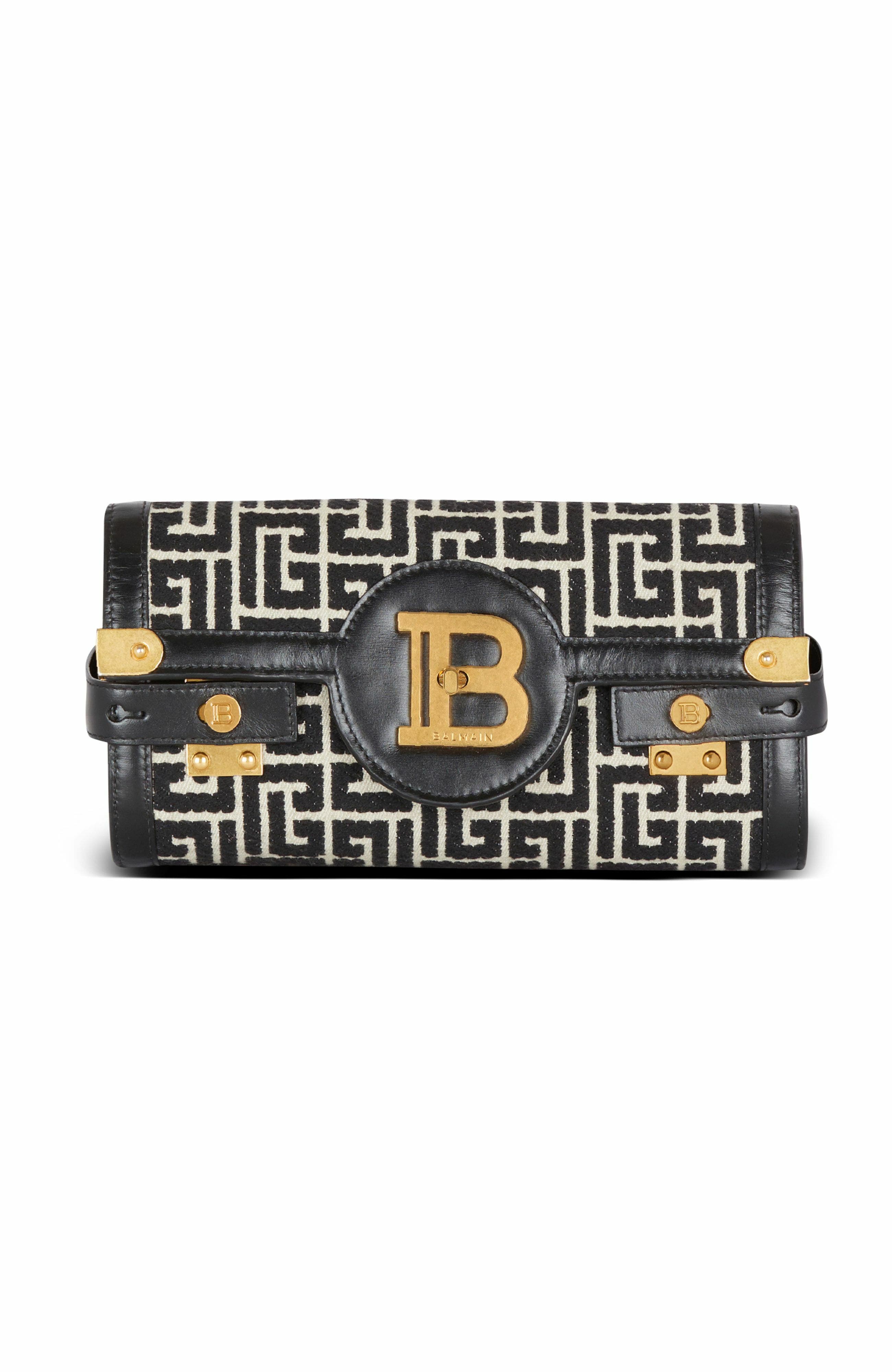 Balmain B-Buzz Pouch 23 In Monogrammed Jacquard Canvas And Leather, Main, color, Black