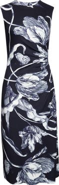 Erdem Floral Print Draped Jersey Midi Dress