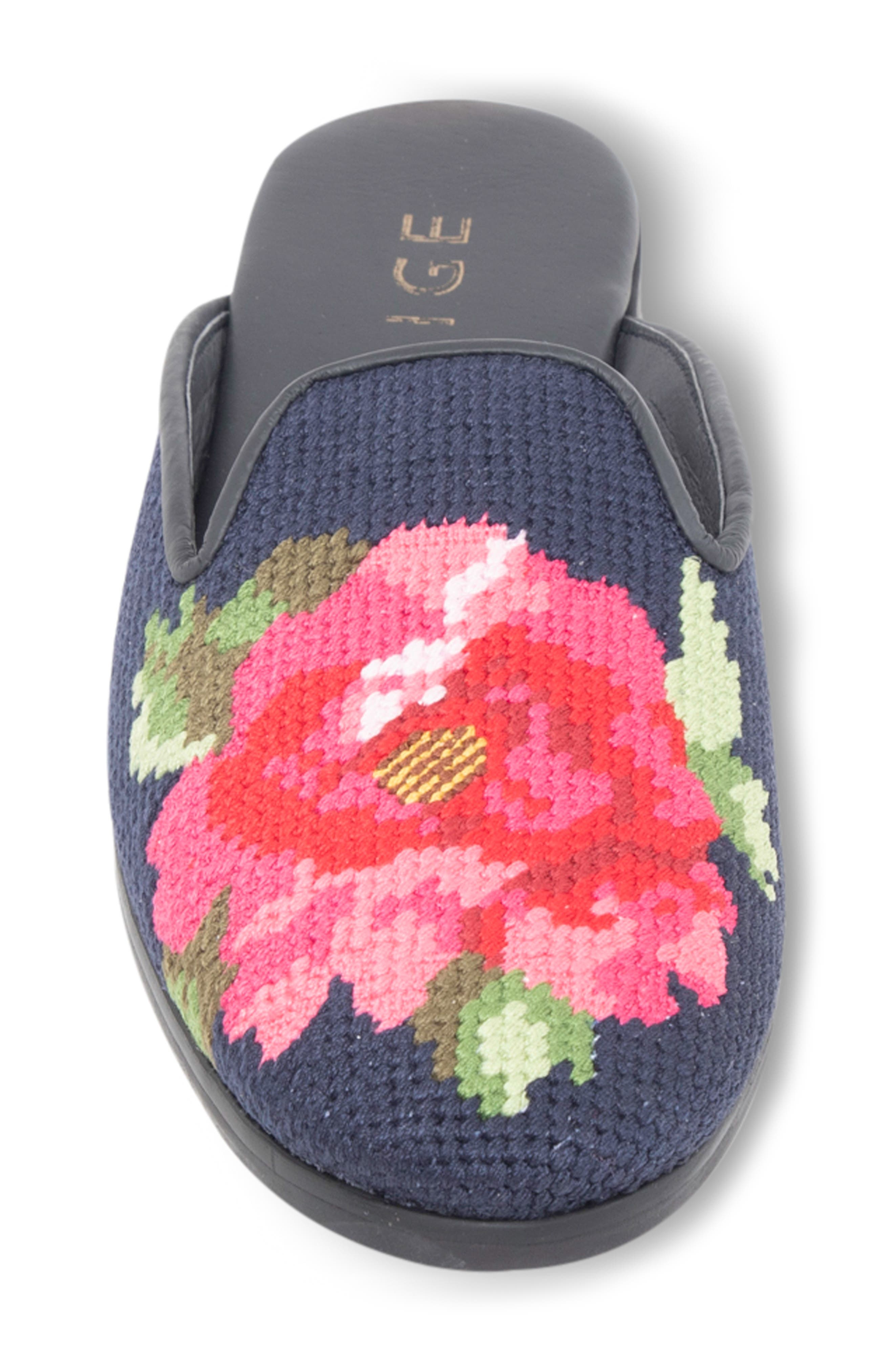ByPaige Floral Needlepoint Mule, Alternate, color, Navy