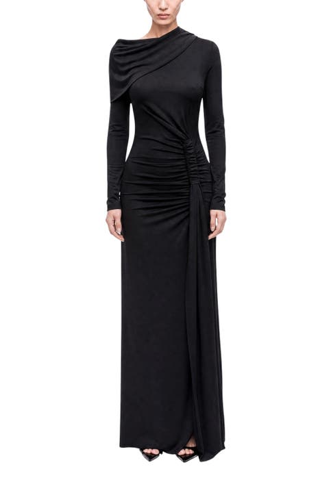 Asymmetric Neck Draped Maxi Dress