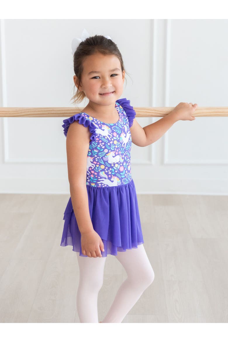 Girls Flutter Sleeve Leotard, Alternate, color, Unicorn Meadow