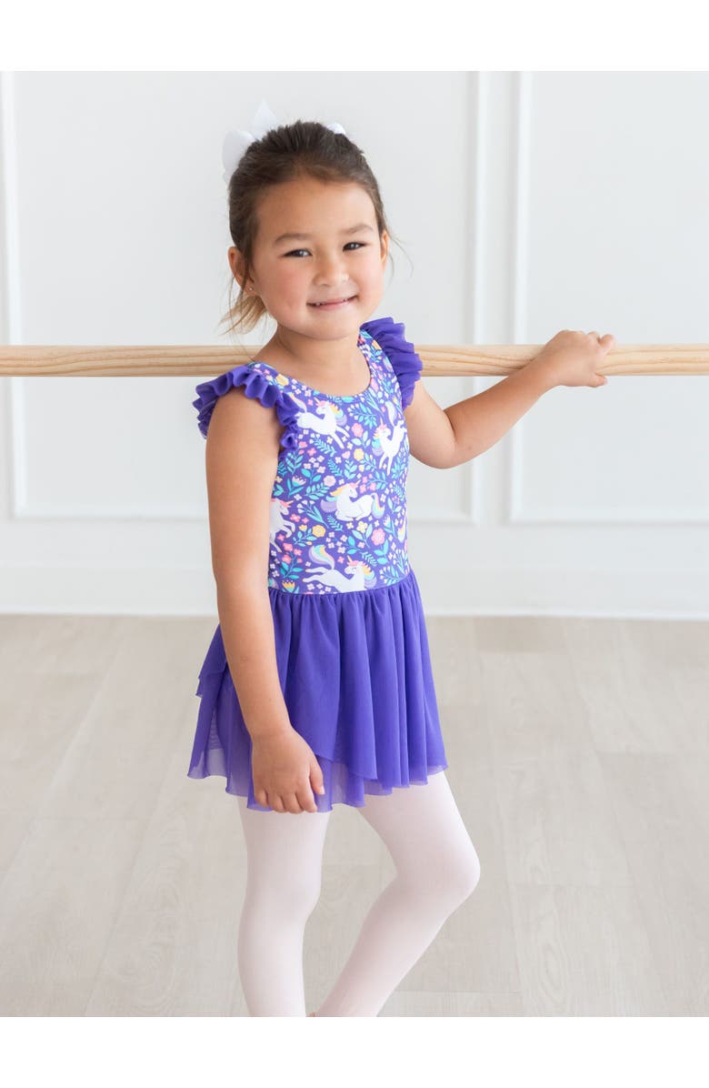 RuffleButts Girls Flutter Sleeve Leotard, Alternate, color, Unicorn Meadow