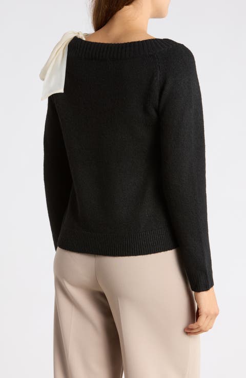 Bow Shoulder Bateau Neck Sweater