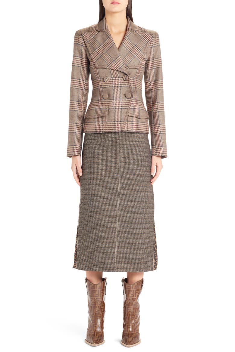 Silk Logo Godet Stretch Wool Skirt, Alternate, color, GREY