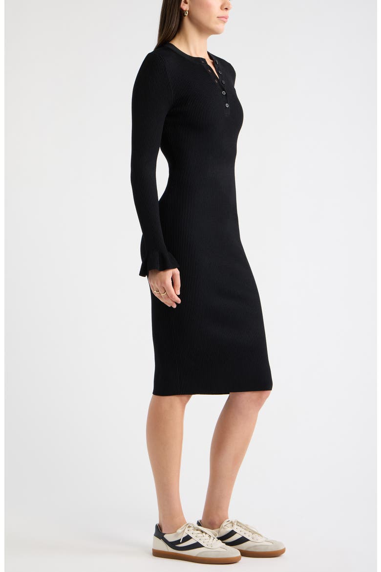 Striped Henley Sweater Dress, Alternate, color, BLACK
