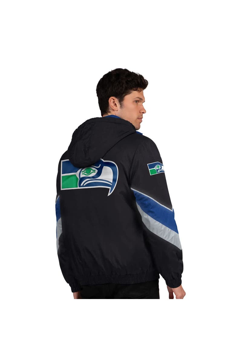 STARTER Men's Starter Black Seattle Seahawks Thursday Night Gridiron Vintage Logo Full-Zip Hoodie, Alternate, color, Black