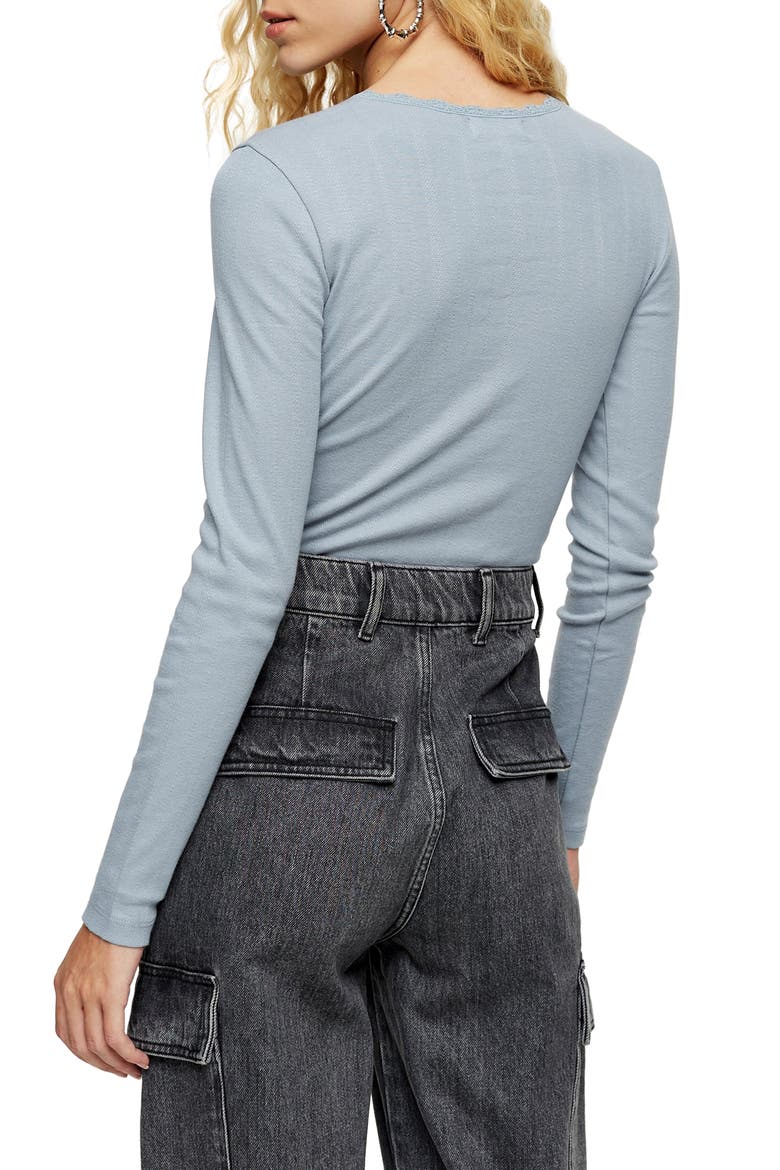 Long Sleeve Pointelle Crop Top, Alternate, color, BLUE
