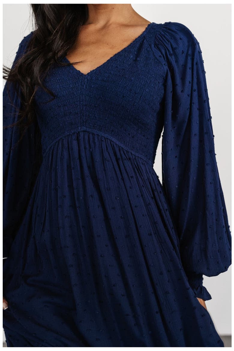 Lainey Smocked Dotted Midi Dress, Alternate, color, Midnight Blue