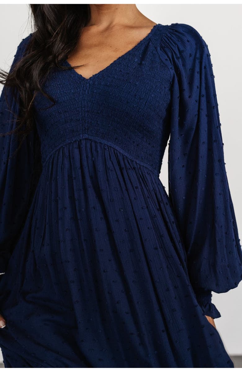 Baltic Børn Lainey Smocked Dotted Midi Dress, Alternate, color, Midnight Blue