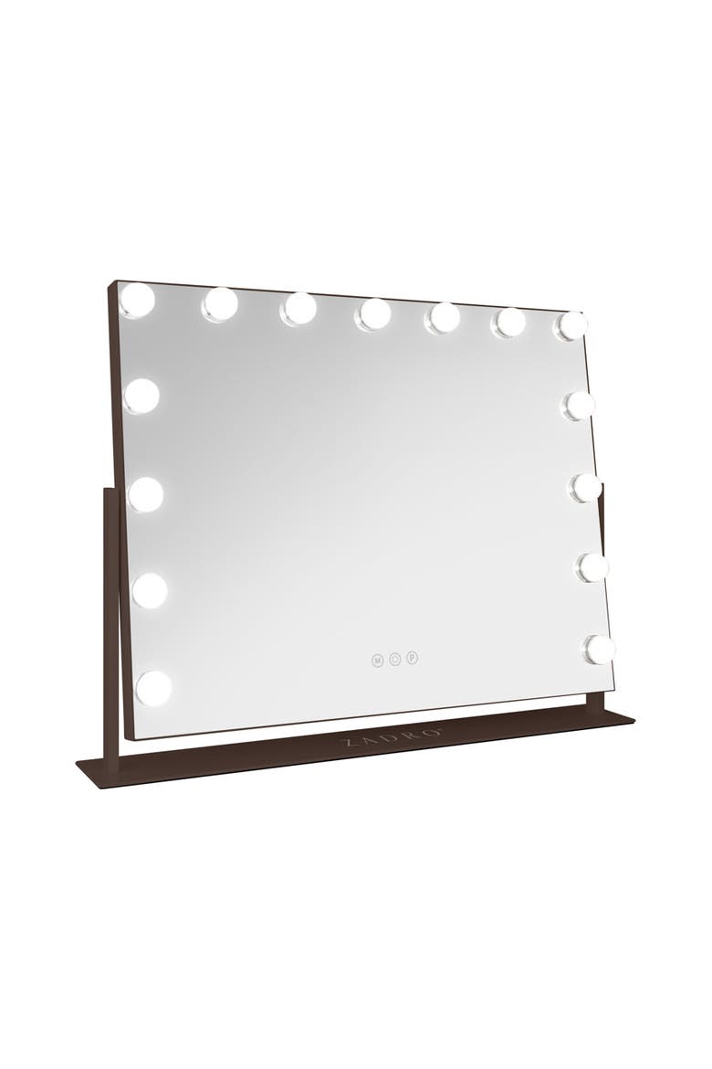 Large Horizontal Hollywood Makeup Mirror with Lights, Main, color, Chocolate
