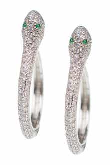 Rhodium Plated Pave Snake Hoop Earrings