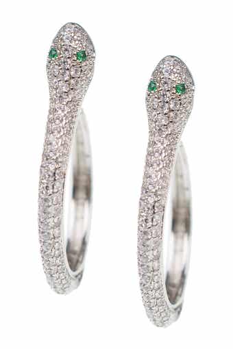 Rhodium Plated Pave Snake Hoop Earrings