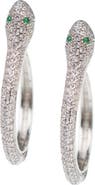 CZ by Kenneth Jay Lane Rhodium Plated Pave Snake Hoop Earrings