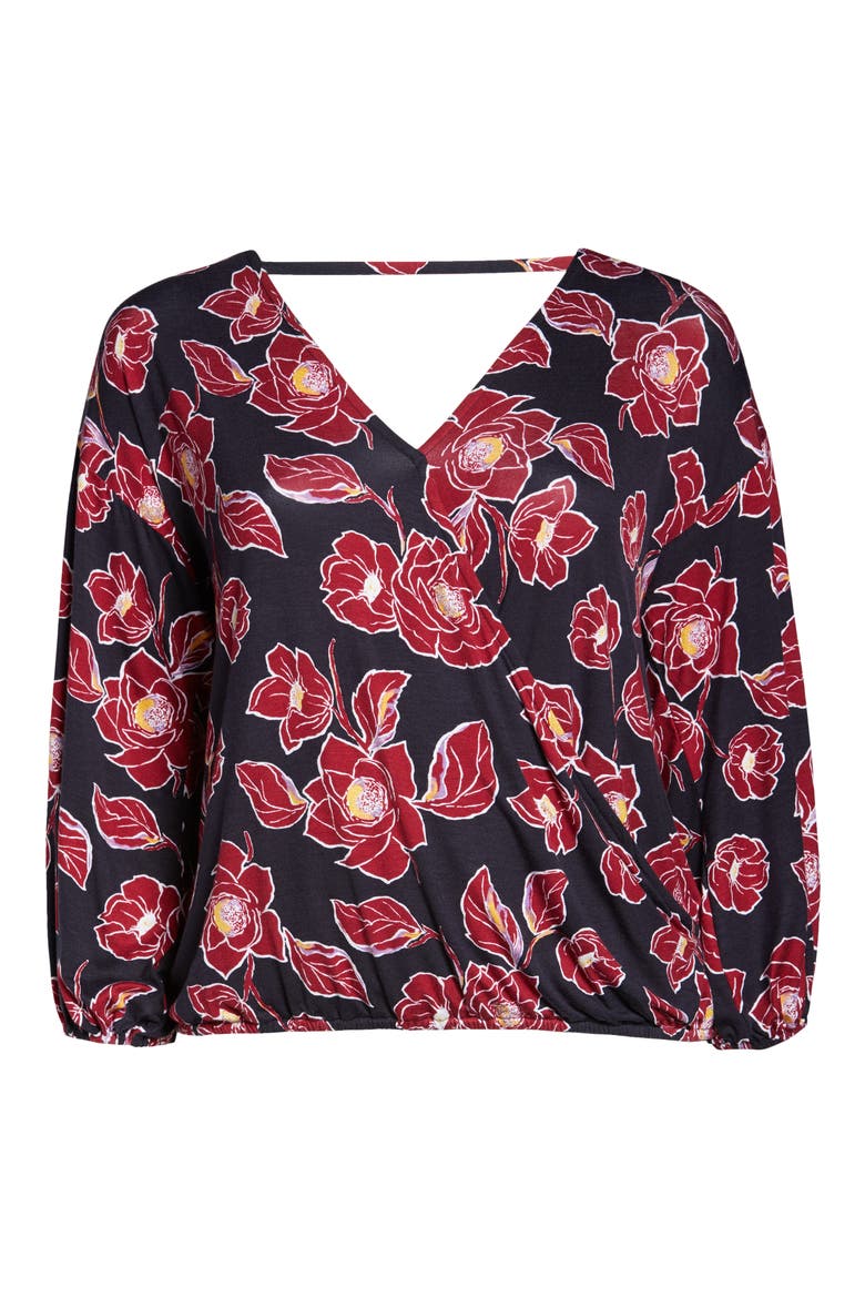 Wrap Front Blouson Top, Alternate, color, NAVY/ BURGUNDY