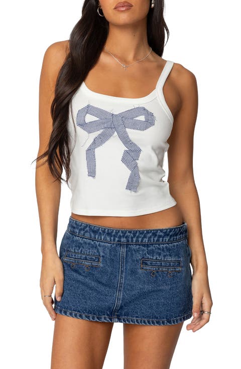 Harpa Bow Appliqué Cotton Graphic Camisole