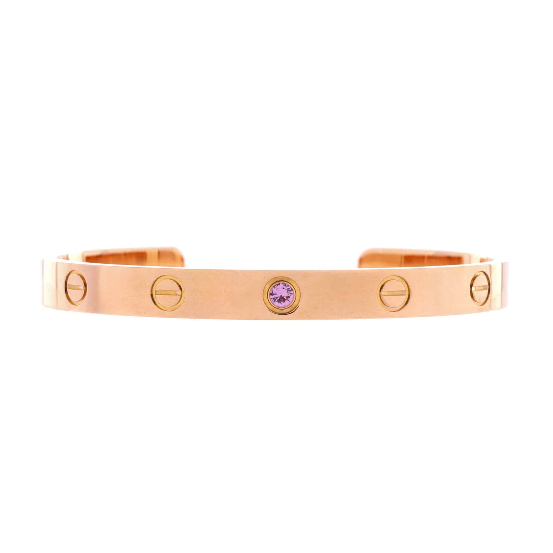Love Cuff Bracelet 18K Rose Gold with Pink Sapphire, Main, color, Metallic Gold