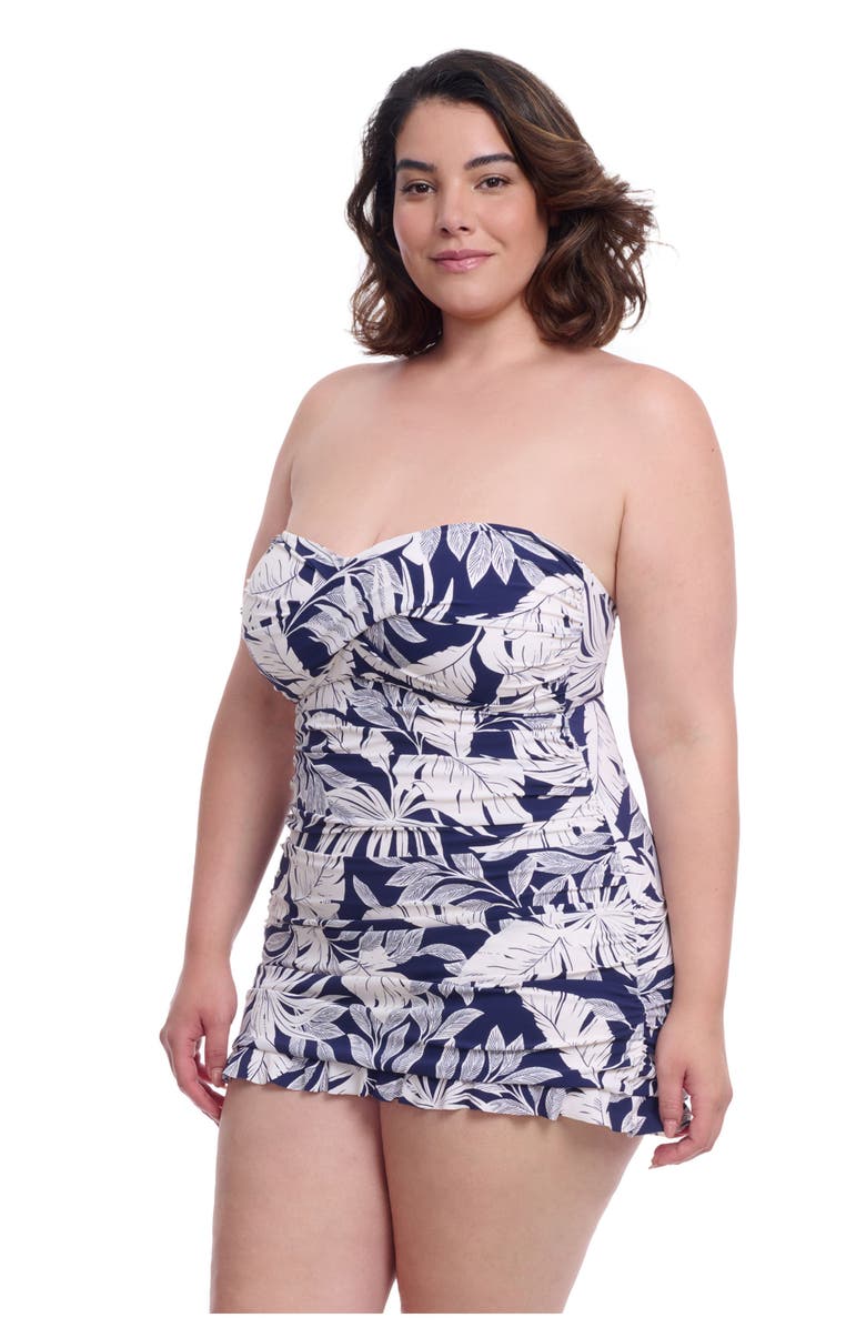 Profile by Gottex Malaya Sweetheart Bandeau Full Figure Swimdress, Alternate, color, Navy/Wh