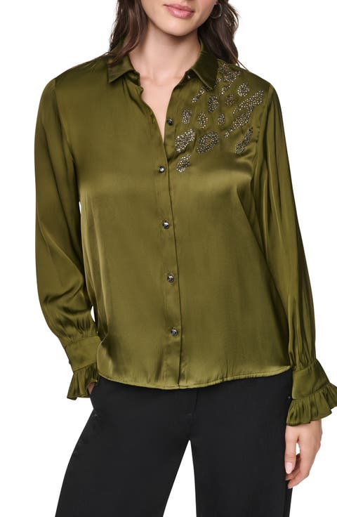 Animal Heat Set Studs Satin Button-Up Shirt