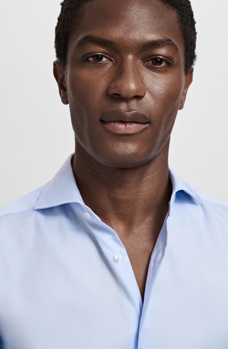 MANGO Slim Fit Structured Cotton Button-Up Shirt, Alternate, color, Sky Blue