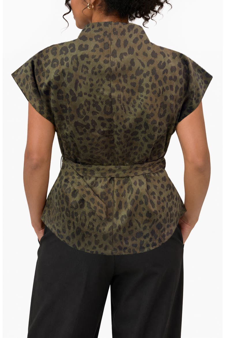 Leopard Print Funnel Neck Belted Top, Alternate, color, GREEN CHEETAH