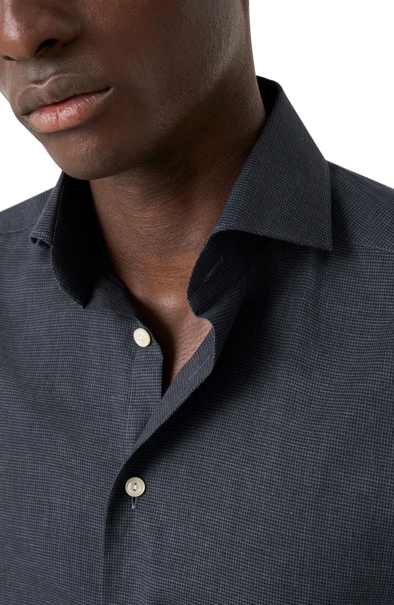 Eton Contemporary Fit Houndstooth Flannel Dress Shirt, Alternate, color, Dark Blue