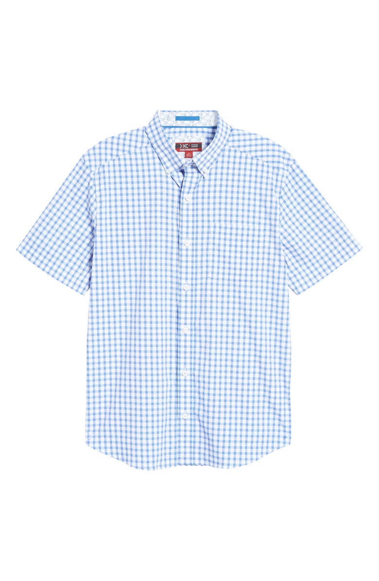 Johnston & Murphy XC4 Windowpane Stretch Short Sleeve Button-Down Shirt, Alternate, color, 